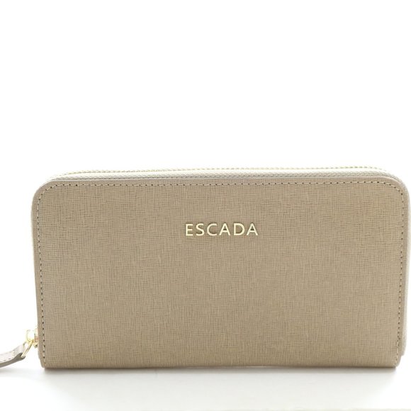 Escada Leather Zip Clutch Logo Wallet in Taupe